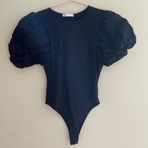 Zara black bodysuit with puff sleeves